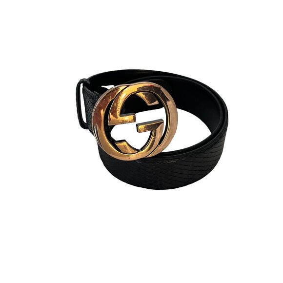 Gucci Black Python Interlocking GG Buckle Belt 85CM - Picture 1 of 4